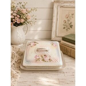 R.S Prussia Pearl Lustre (Luster) Porcelain Square Cheese/Butter Dish
